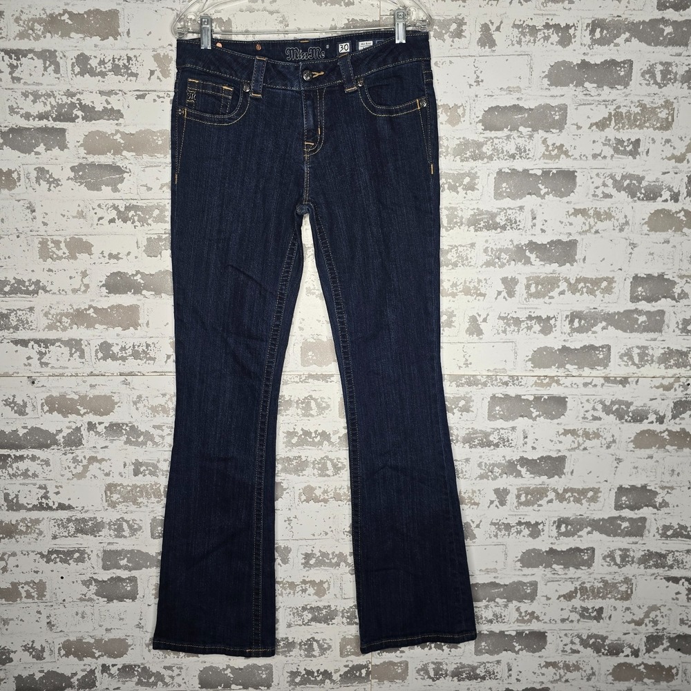Miss Me Jeans Womens 30 Dark Blue Wash Stretch Denim Mid Rise Boot Boho Cowgirl